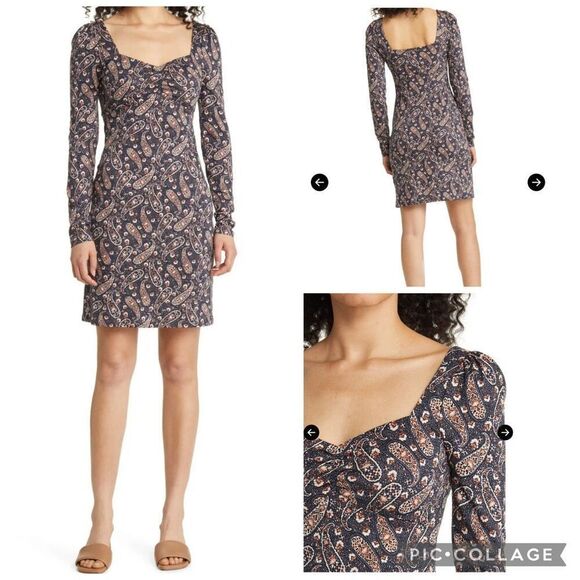Boden Dresses & Skirts - BODEN Paisley Sweetheart Neck Long Sleeve Cotton Blend Dress